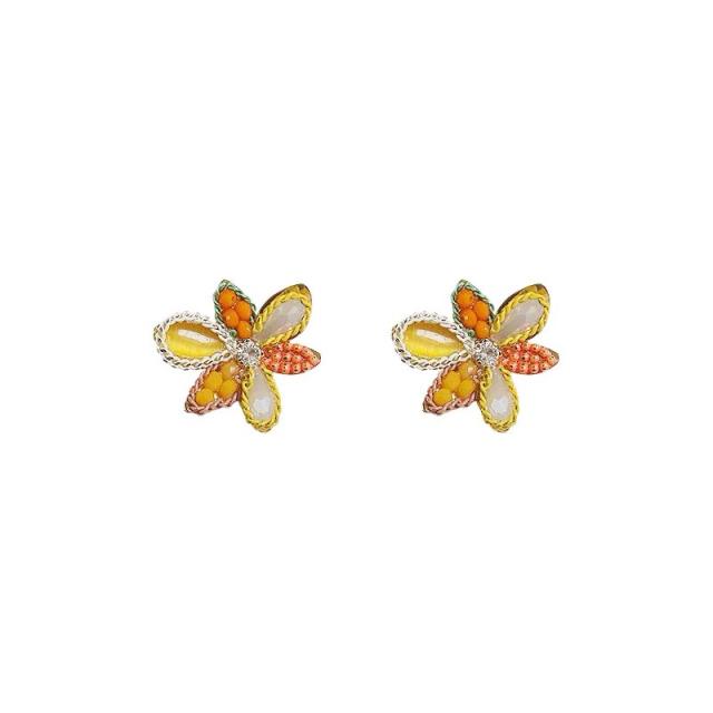 Spring summer yellow color crystal beaded studs earrings
