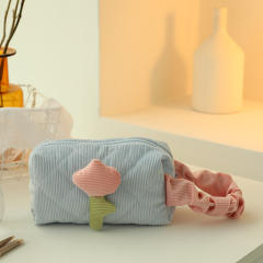Sweet tulip flower Corduroy material women cosmetic bag
