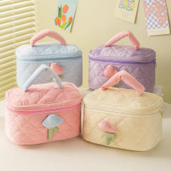 Sweet tulip flower Corduroy material women cosmetic bag