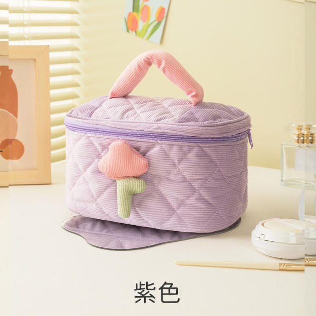 Sweet tulip flower Corduroy material women cosmetic bag