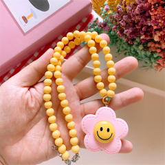 Summer candy color beaded heart rainbow pendant necklace for kids