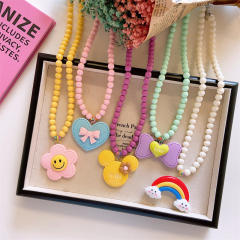 Summer candy color beaded heart rainbow pendant necklace for kids