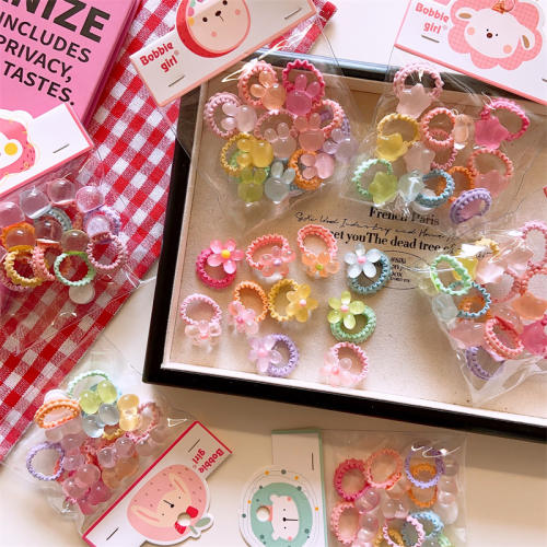 10PCS cute jelly color flower hair rubber band set for kids