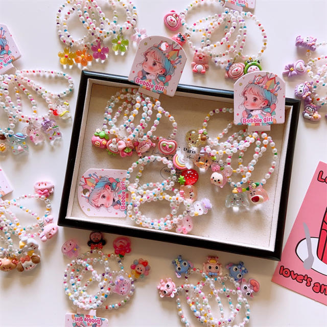 5pcs set cute beaded cartoon charm bracelet set for kids