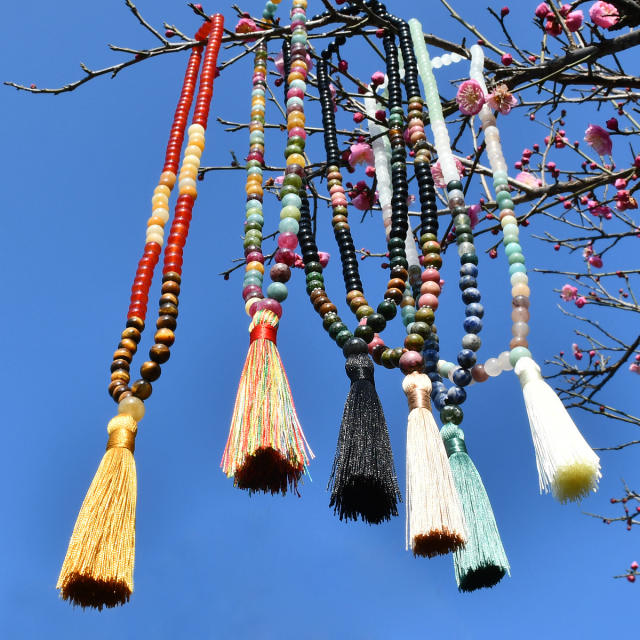 108pcs Boho natural stone beaded rope tassel necklace Rosary Necklace