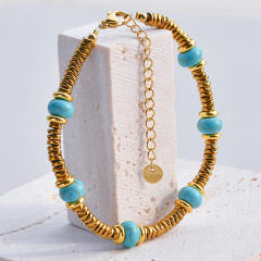 Summer natural stone stainless steel beaded bracelet