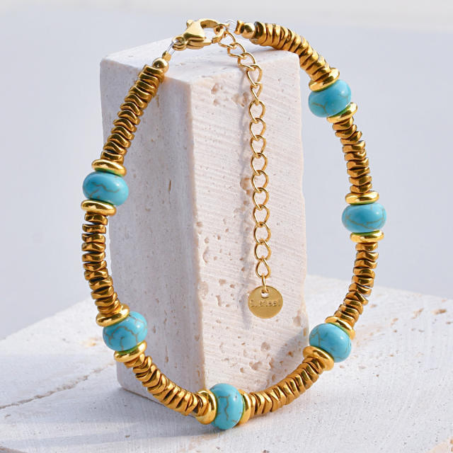 Summer natural stone stainless steel beaded bracelet