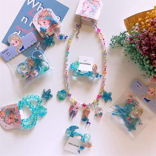 Summer ocean series blue color beaded fish tail jewelry set for kids