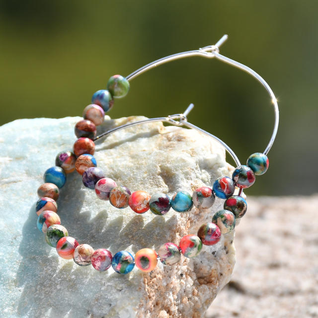 Vintage boho natural stone beaded hoop earrings