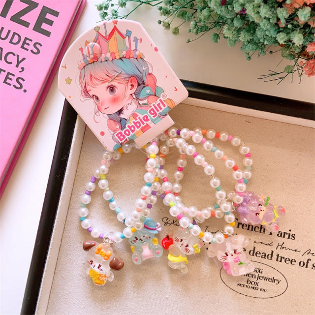 5pcs set cute beaded cartoon charm bracelet set for kids