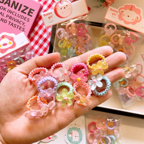 10PCS cute jelly color flower hair rubber band set for kids