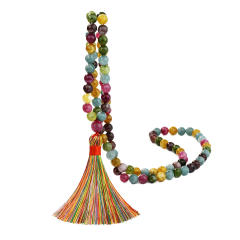108pcs Boho natural stone beaded rope tassel necklace Rosary Necklace
