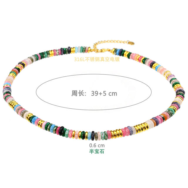 Summer creative boho colorful natural stone stainless steel beaded choker necklace