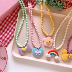 Summer candy color beaded heart rainbow pendant necklace for kids