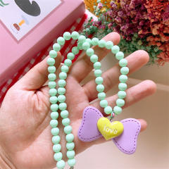 Summer candy color beaded heart rainbow pendant necklace for kids