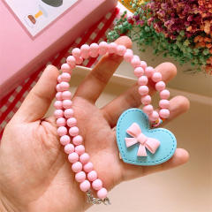 Summer candy color beaded heart rainbow pendant necklace for kids