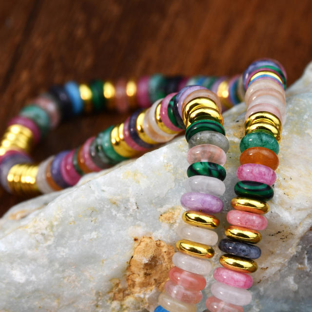 Summer creative boho colorful natural stone stainless steel beaded choker necklace