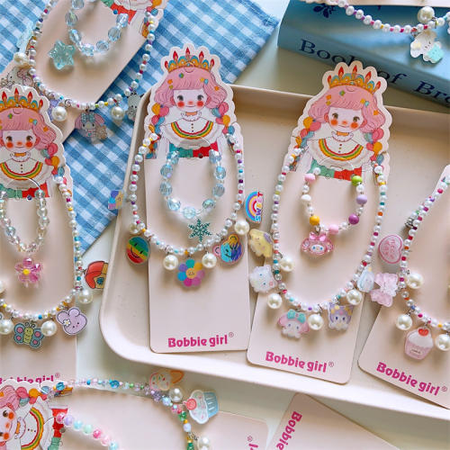 Korean fashion cute cartoon charm bead necklace bracelet set for kids