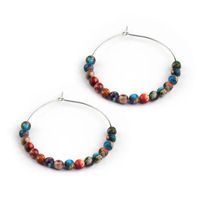 Vintage boho natural stone beaded hoop earrings