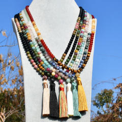 108pcs Boho natural stone beaded rope tassel necklace Rosary Necklace