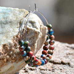 Vintage boho natural stone beaded hoop earrings