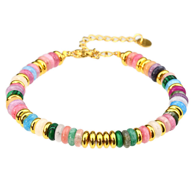 Boho hot sale colorful natural stone stainless steel beaded bracelet