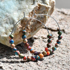 Vintage boho natural stone beaded hoop earrings