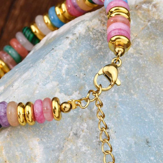 Boho hot sale colorful natural stone stainless steel beaded bracelet