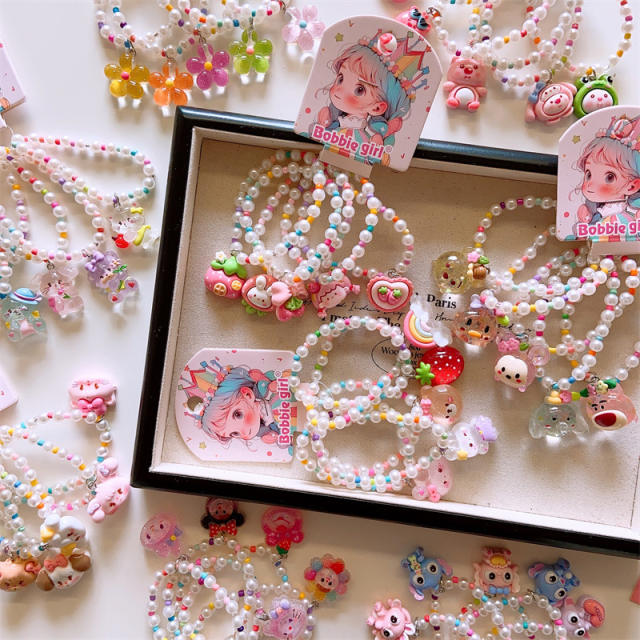 5pcs set cute beaded cartoon charm bracelet set for kids