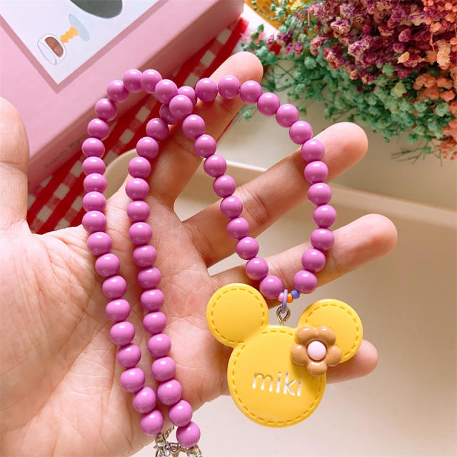 Summer candy color beaded heart rainbow pendant necklace for kids