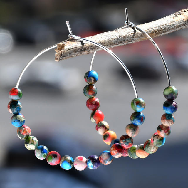 Vintage boho natural stone beaded hoop earrings
