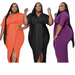 Plus size plain color sexy bodycon dress