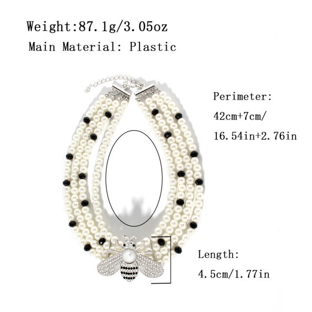 Personality rhinestone bee chunky imitation pearl choker necklace