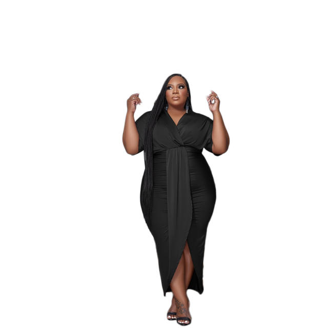 Plus size plain color sexy bodycon dress