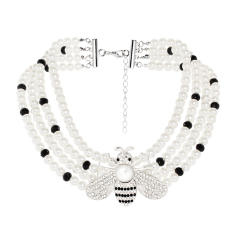 Personality rhinestone bee chunky imitation pearl choker necklace