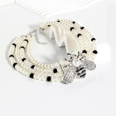 Personality rhinestone bee chunky imitation pearl choker necklace