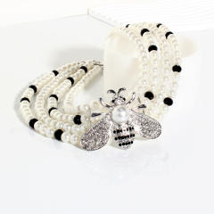 Personality rhinestone bee chunky imitation pearl choker necklace