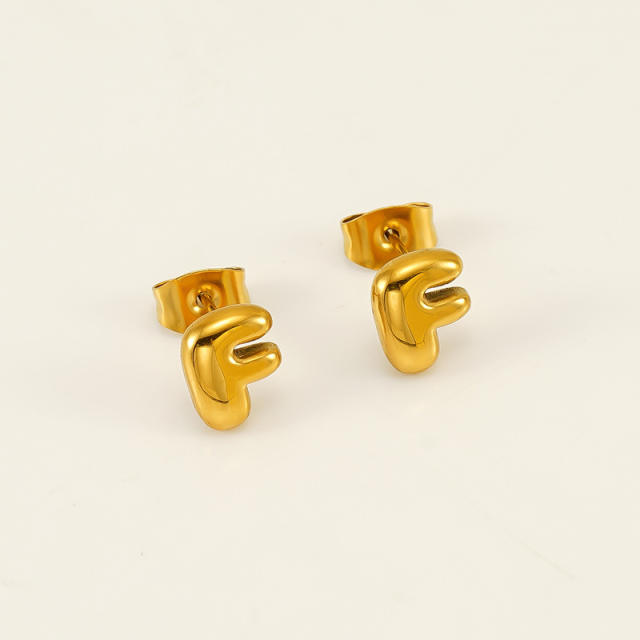 Chunky initial letter bubble letter stainless steel studs earrings
