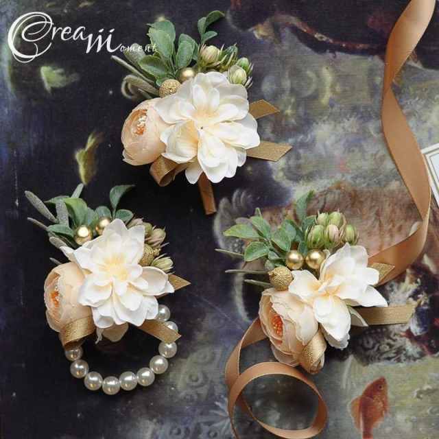 Champagne color Artificial flowers wedding corsages