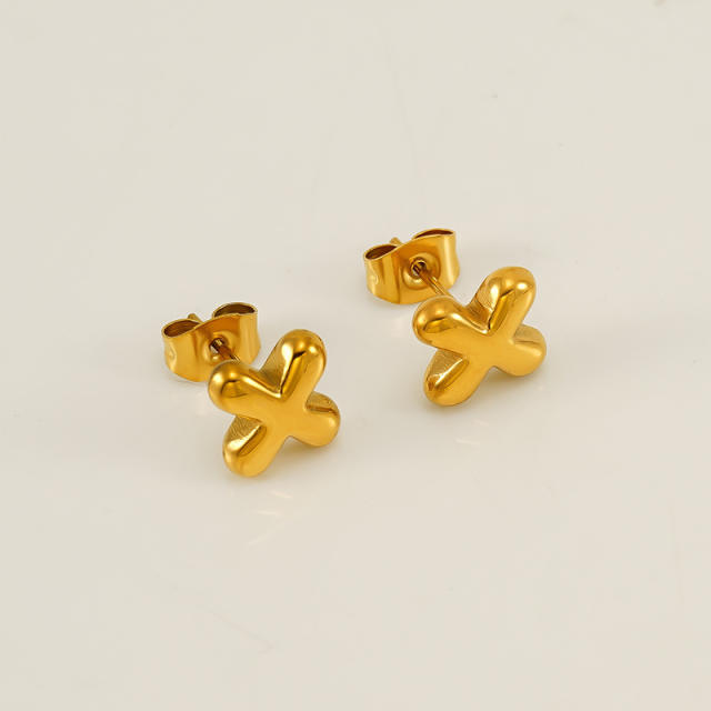 Chunky initial letter bubble letter stainless steel studs earrings