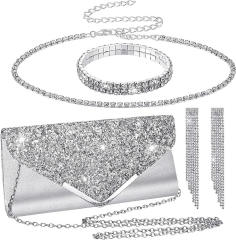 Delicate diamond choker necklace set with evening bag