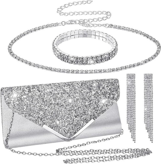 Delicate diamond choker necklace set with evening bag