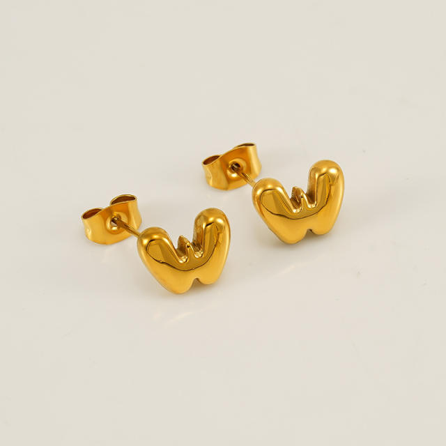 Chunky initial letter bubble letter stainless steel studs earrings