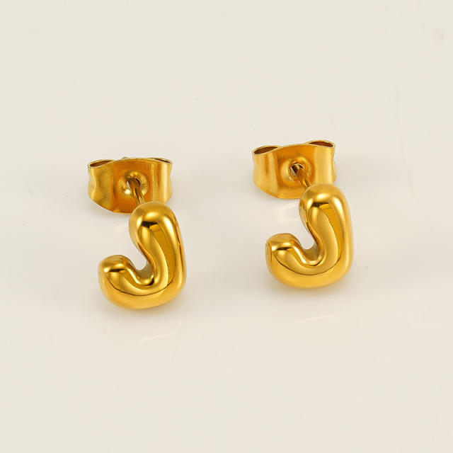 Chunky initial letter bubble letter stainless steel studs earrings
