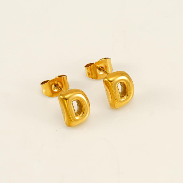 Chunky initial letter bubble letter stainless steel studs earrings