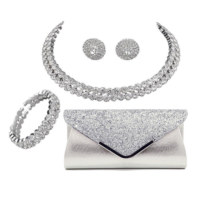 Delicate diamond choker jewelry set with evening bag