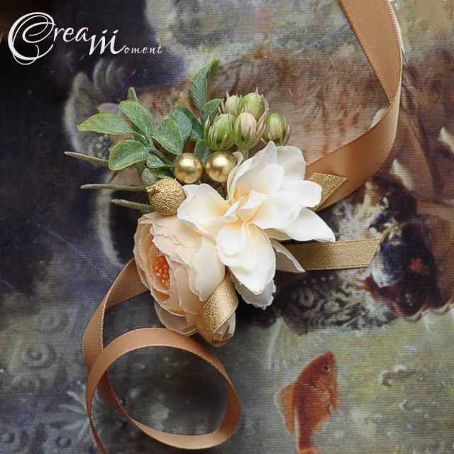 Champagne color Artificial flowers wedding corsages