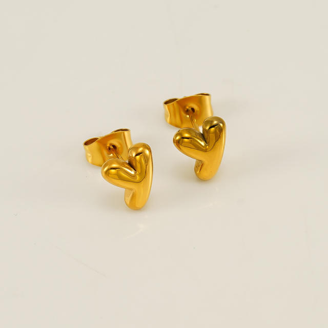 Chunky initial letter bubble letter stainless steel studs earrings