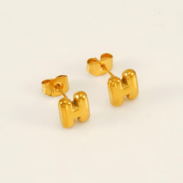 Chunky initial letter bubble letter stainless steel studs earrings