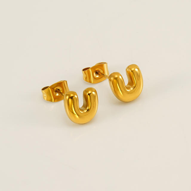 Chunky initial letter bubble letter stainless steel studs earrings
